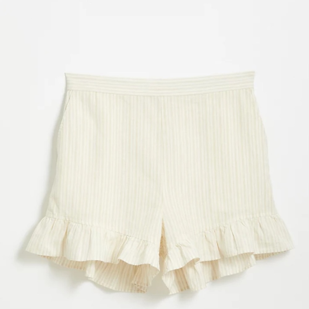 NWT LOFT beach striped ruffle linen cotton  blend shorts S